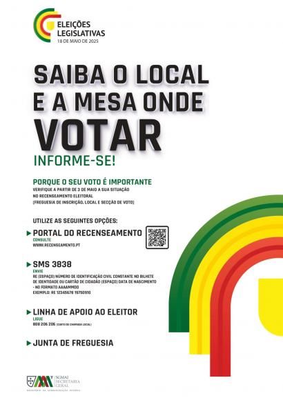Eleições para a assembleia da República 18-05-2025 - Saiba onde votar